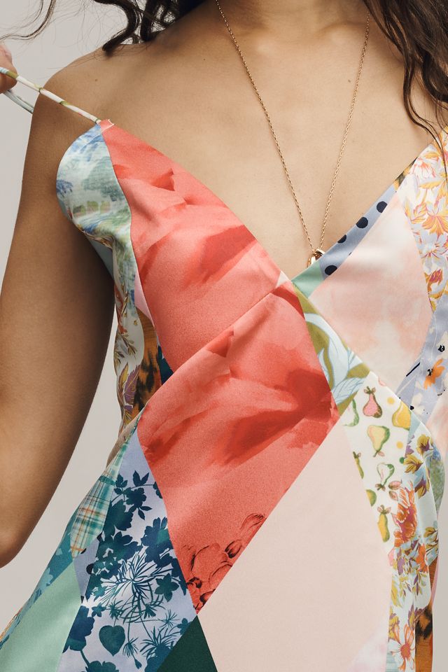 Maeve Patchwork V-Neck Midi Dress | Anthropologie