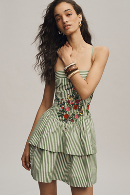 Maeve Cotton Halter Tiered Mini Dress In Multi