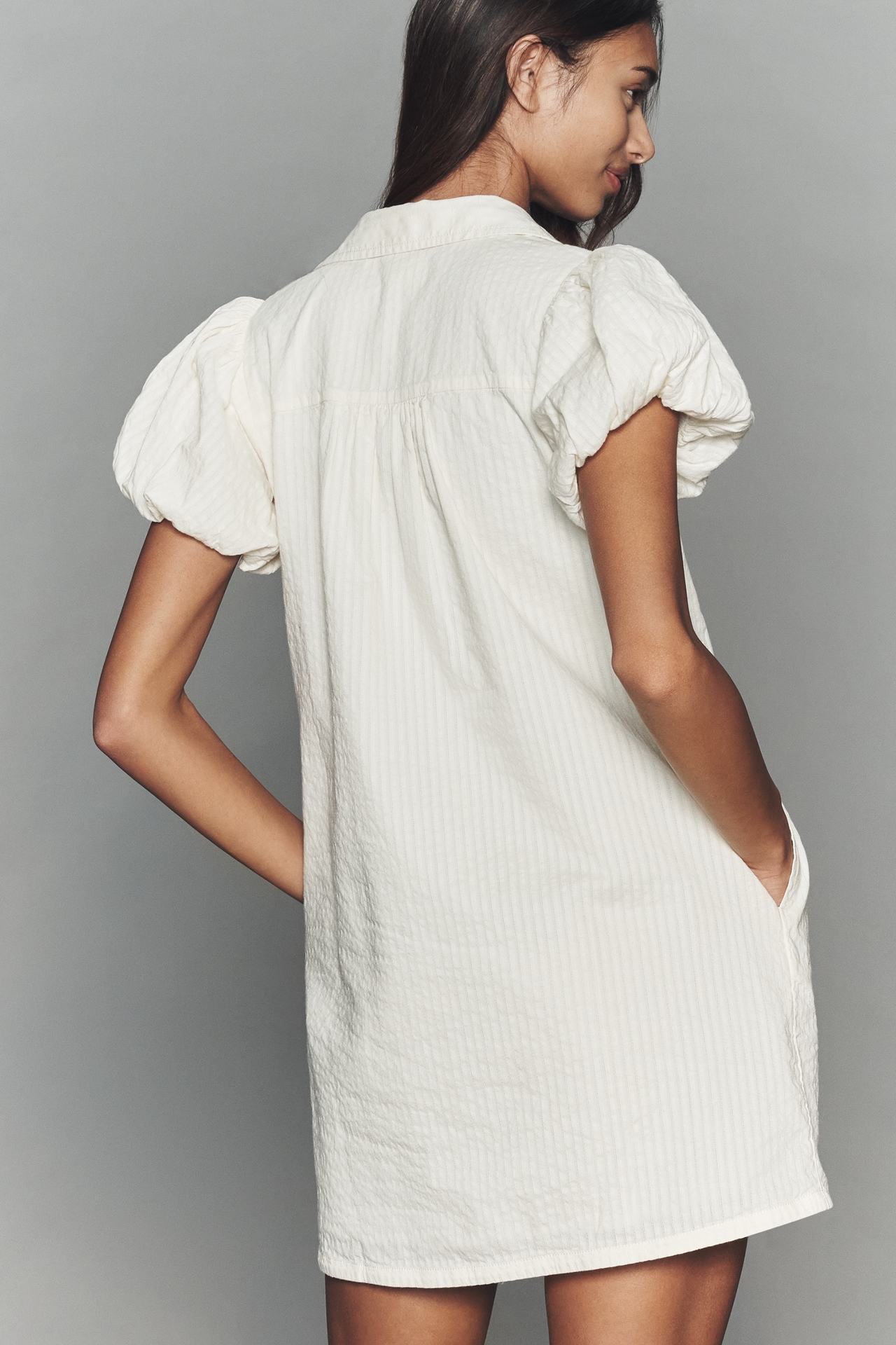 Pilcro 100% Cotton Puff-Sleeve Mini Shirt Dress