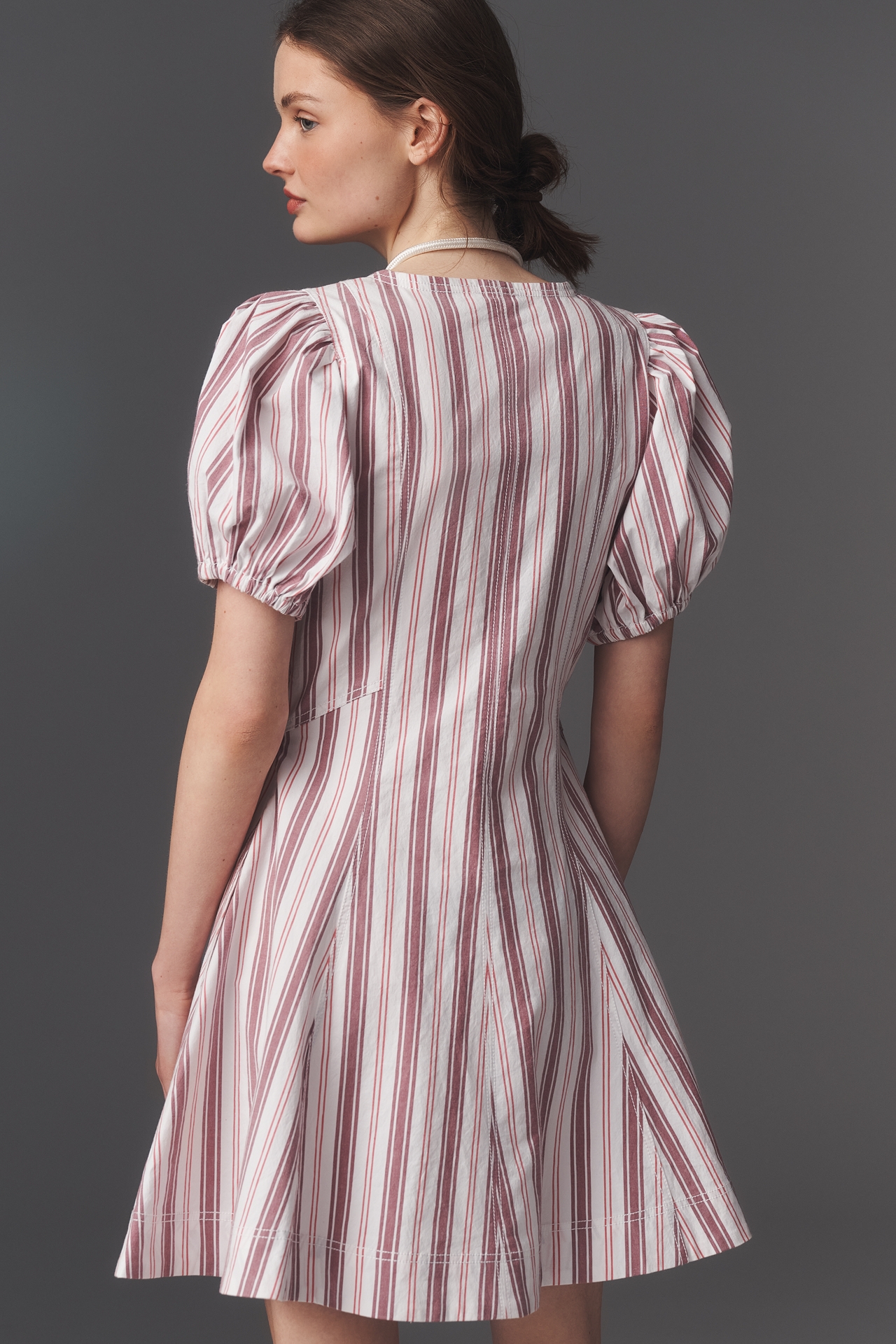 The Calder Puff-Sleeve Poplin Mini Dress by Pilcro