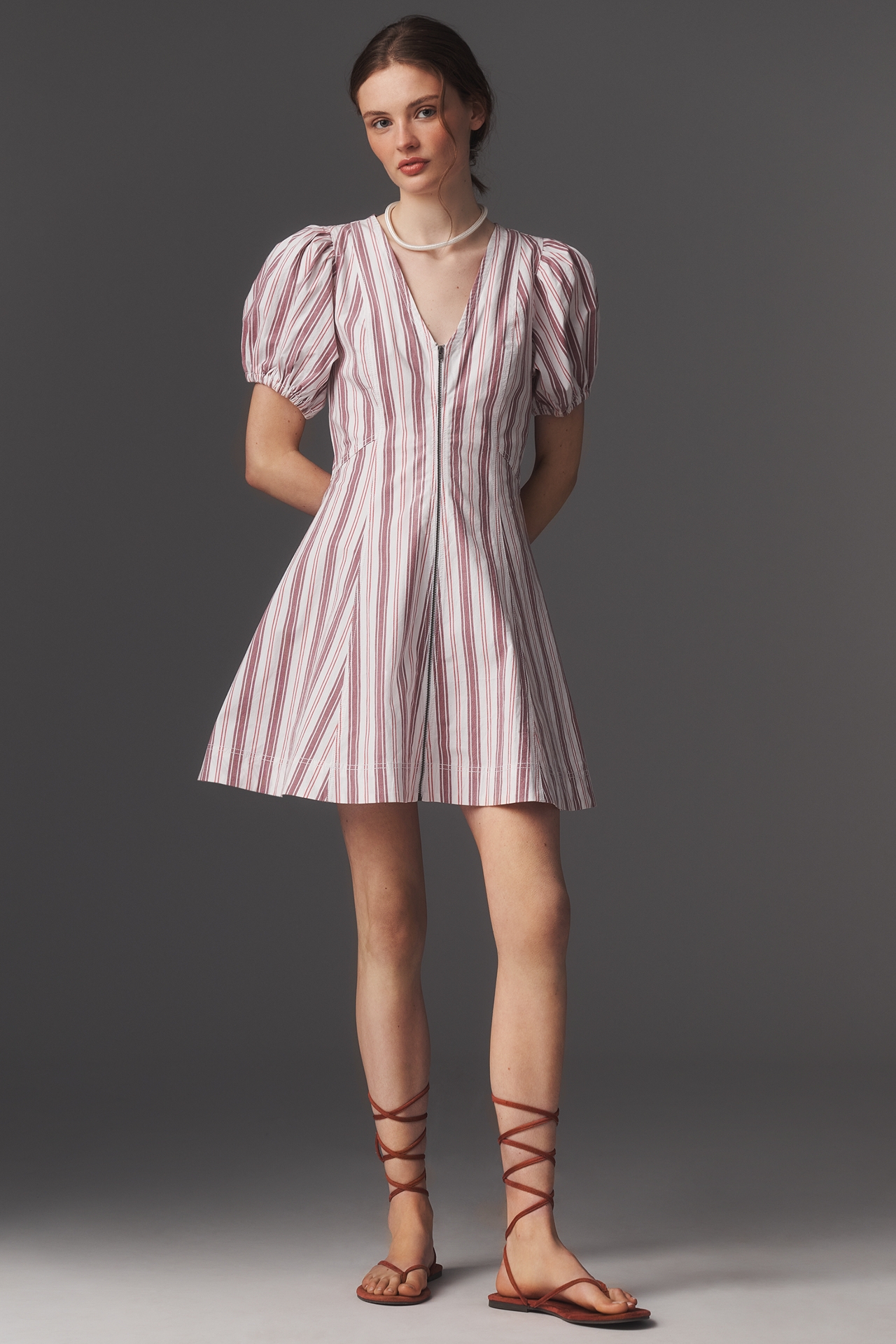 The Calder Puff-Sleeve Poplin Mini Dress by Pilcro