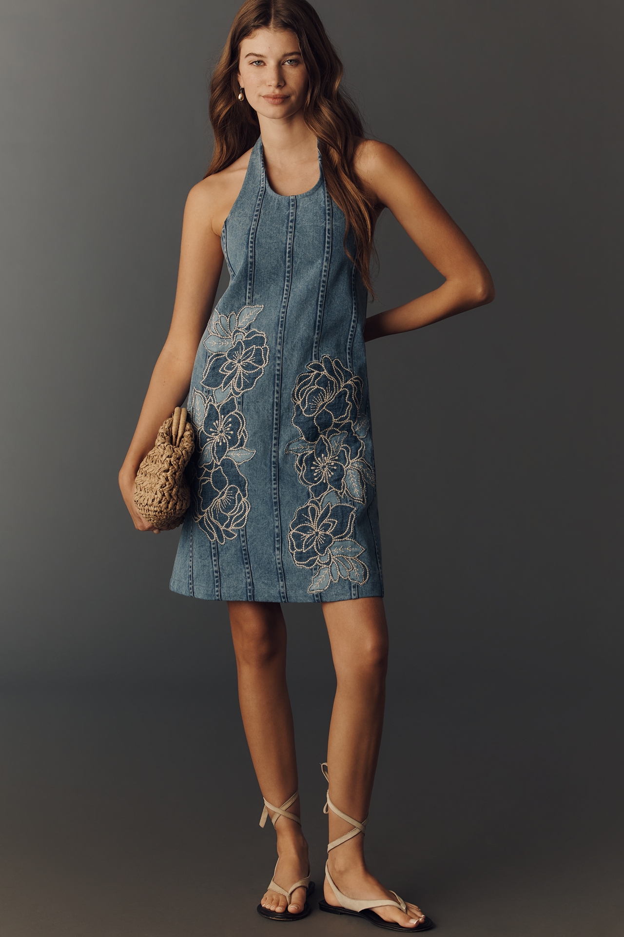 Maeve Deco Denim Halter Dress