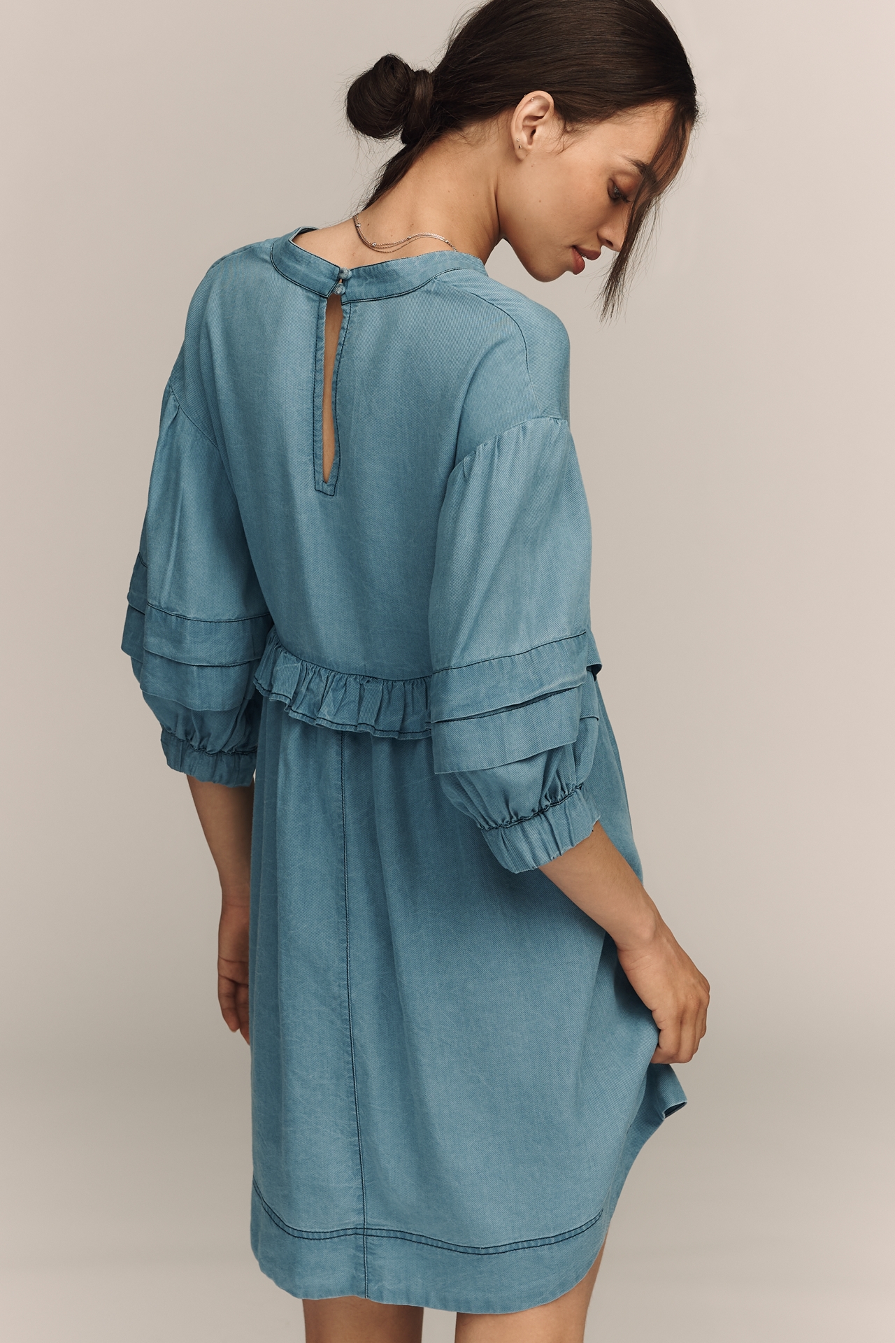 Maeve V-Neck Chambray Swing Mini Dress