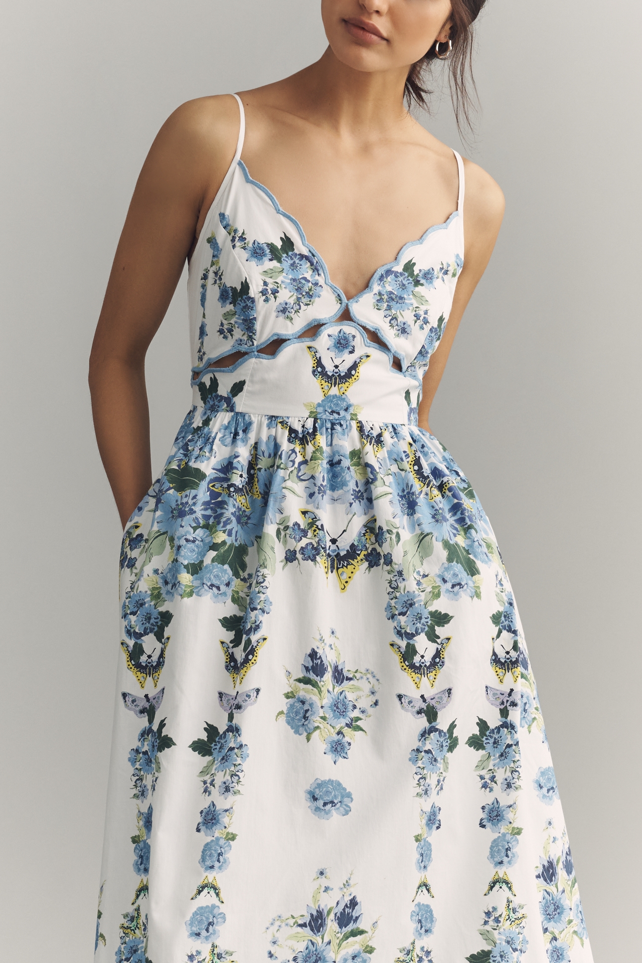 By Anthropologie Cotton Scalloped Midi Dress