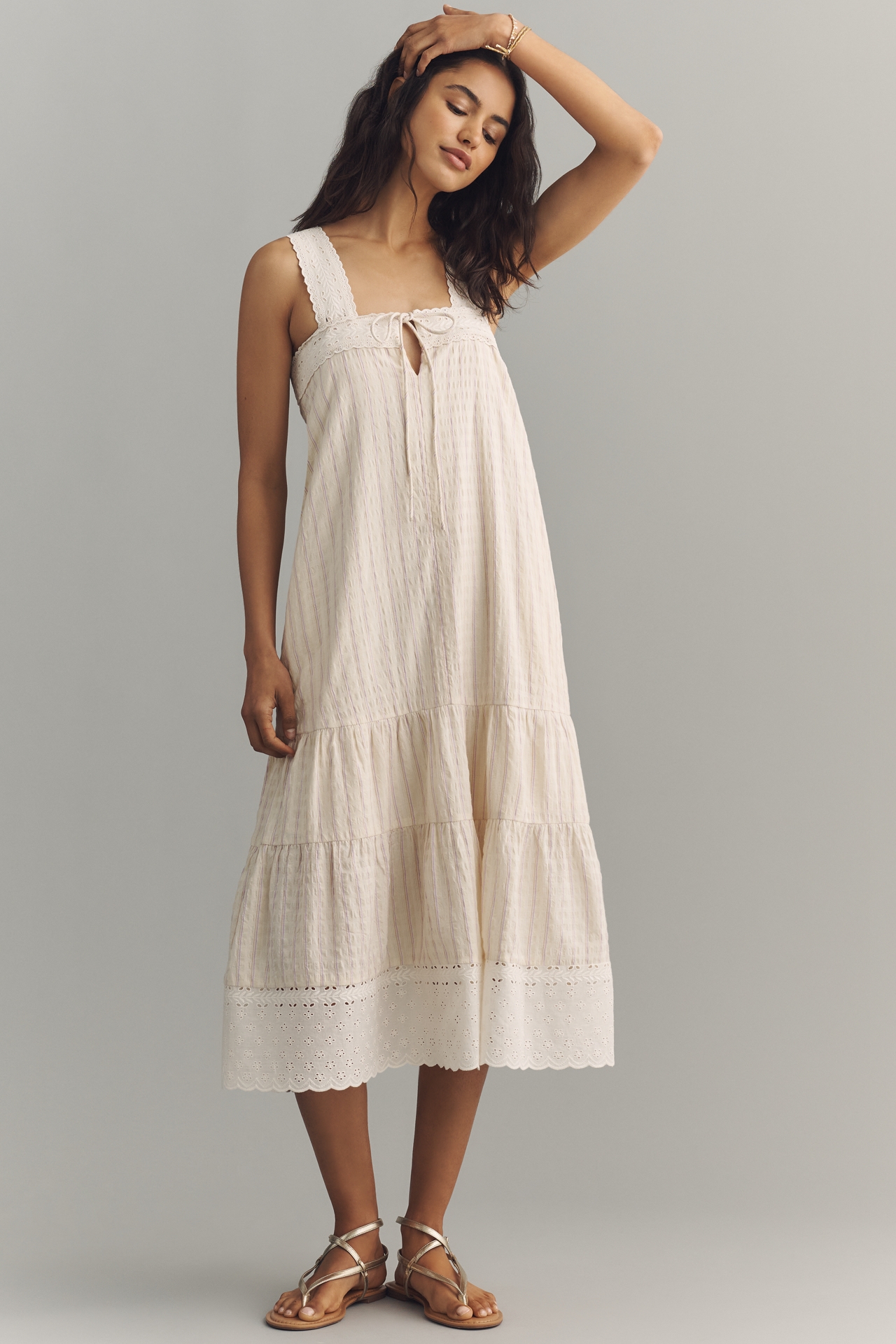 By Anthropologie Lace-Trim Tiered Midi Dress