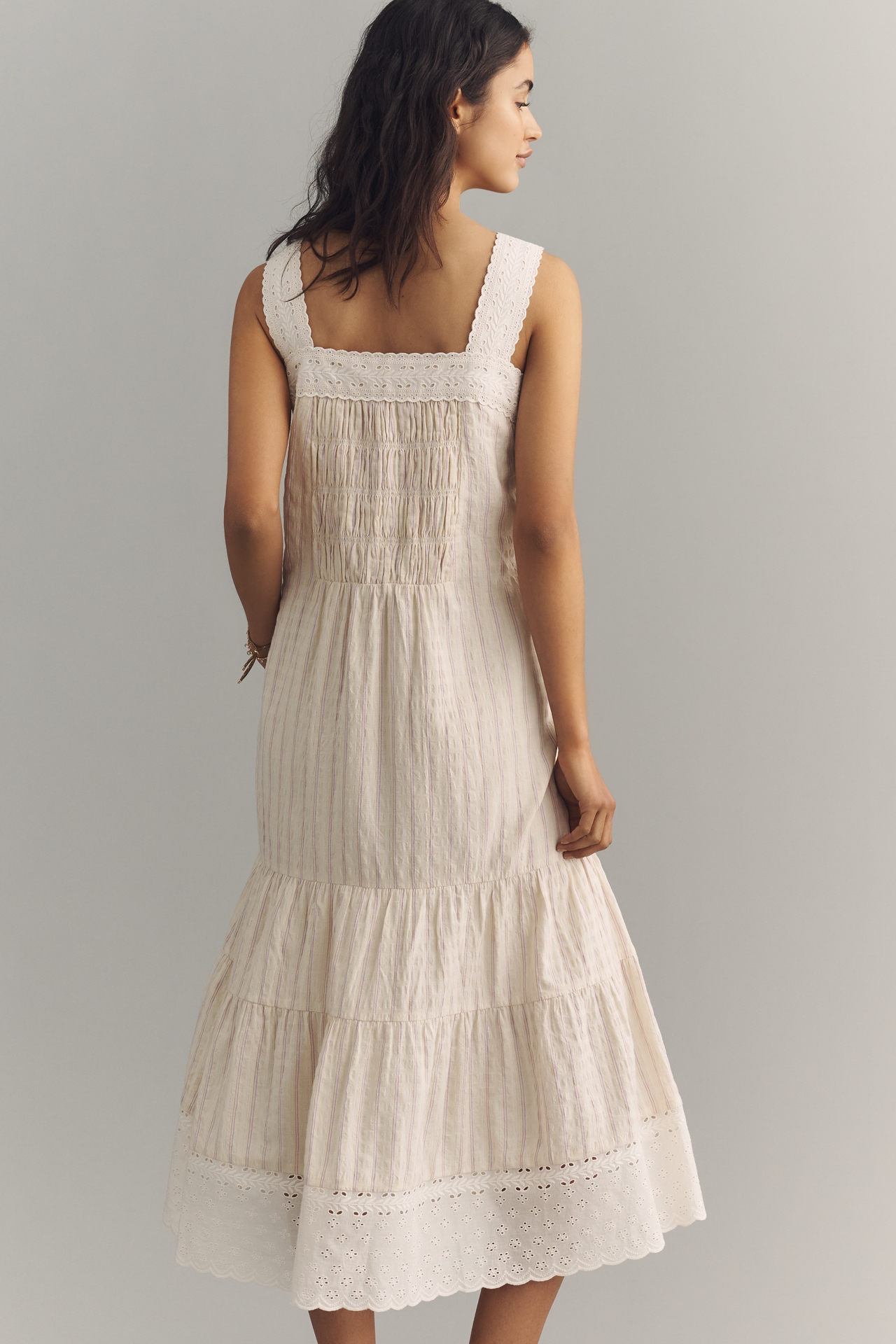 By Anthropologie Lace-Trim Tiered Midi Dress