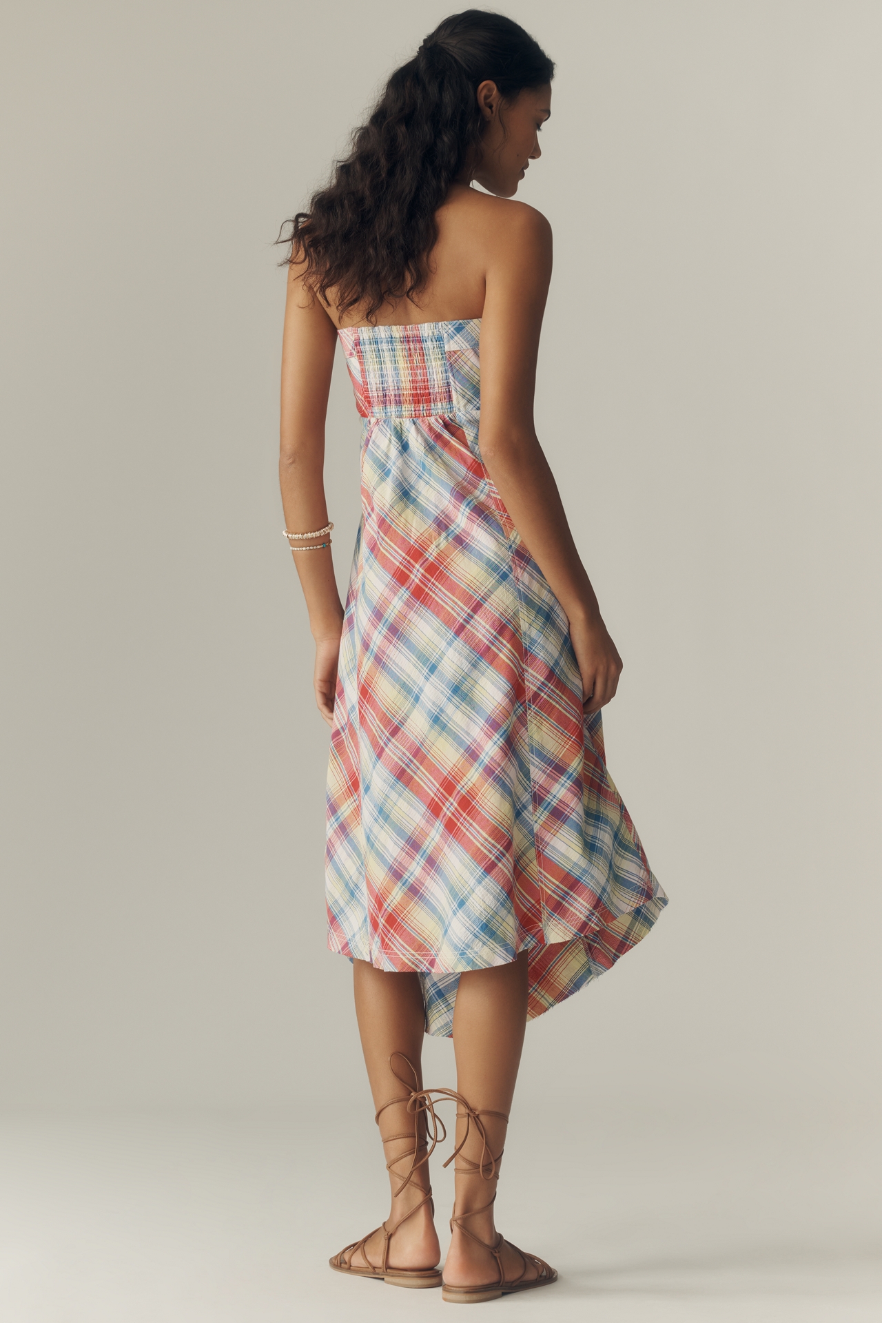 Pilcro Cotton Strapless Ruched Midi Dress