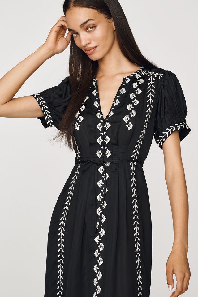 By Anthropologie Satin Embroidered Midi Dress #1