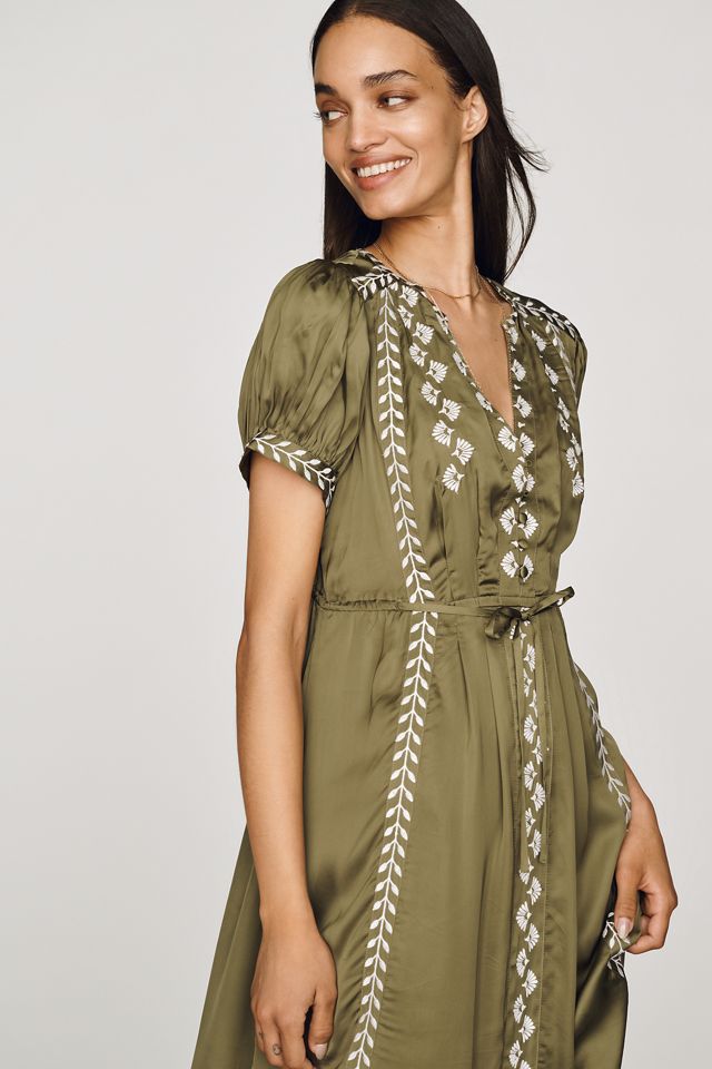 By Anthropologie Satin Embroidered Midi Dress #1