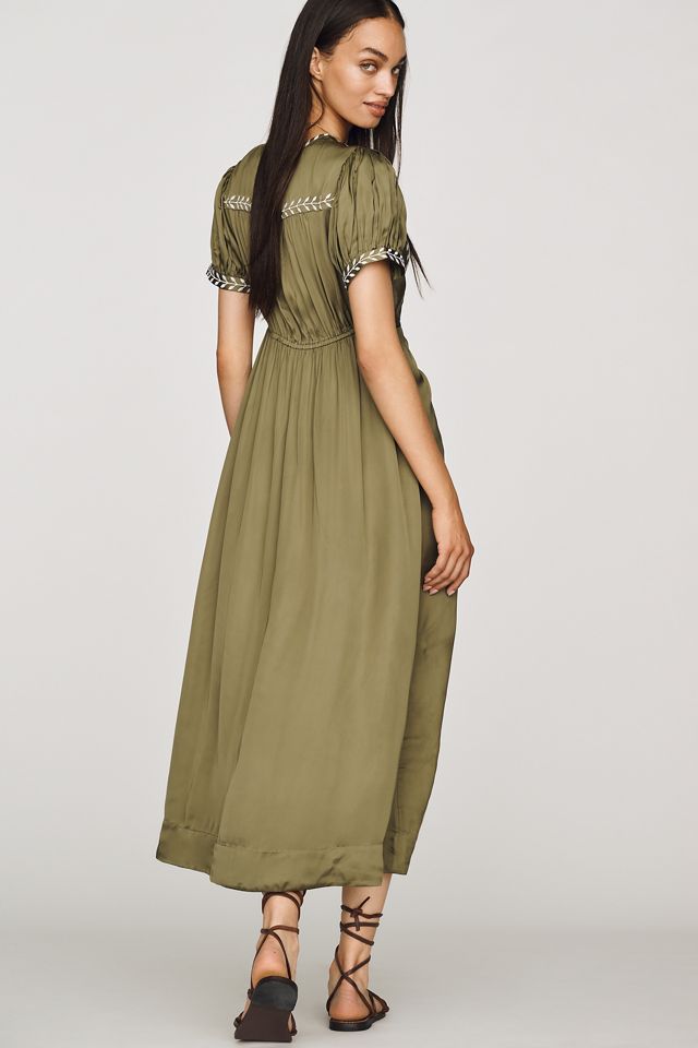 By Anthropologie Satin Embroidered Midi Dress #2