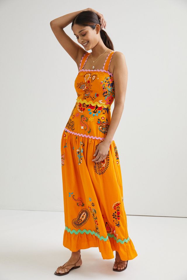 Maeve Sunset Embroidered Midi Dress