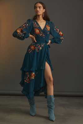 Beaded Wrap Midi Dress