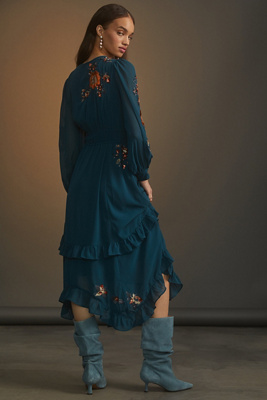 Beaded Wrap Midi Dress | Anthropologie