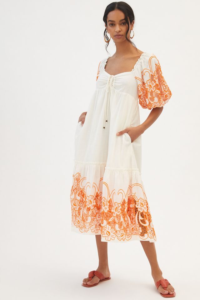 Tina Puff-Sleeved Embroidered Maxi Dress | Anthropologie