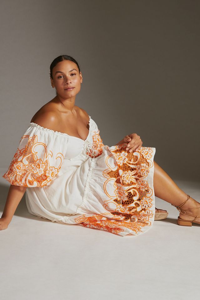 Tina Puff-Sleeved Embroidered Maxi Dress