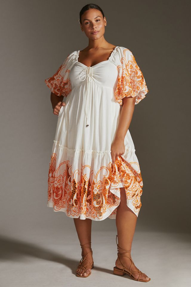 Tina Puff-Sleeved Embroidered Maxi Dress