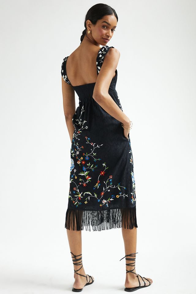 Cap-Sleeve Fringe Midi Dress #2