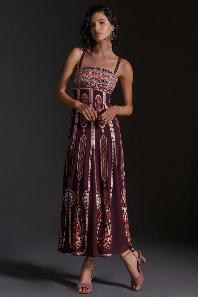 sachin and babi light blue dress Anthropologie Embroidered Maxi Dress black pink embroidered main image 0