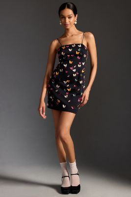 Maeve 3-d Butterfly Crewneck Dress In Black