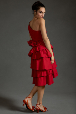 eleanor one shoulder tiered midi dress By Anthropologie One-Shoulder Tiered Midi Dress