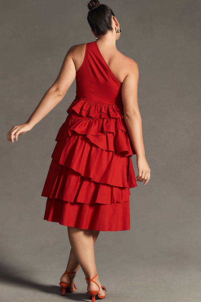 eleanor one shoulder tiered midi dress Francesca's Eleanor One Shoulder Tiered Midi Dress
