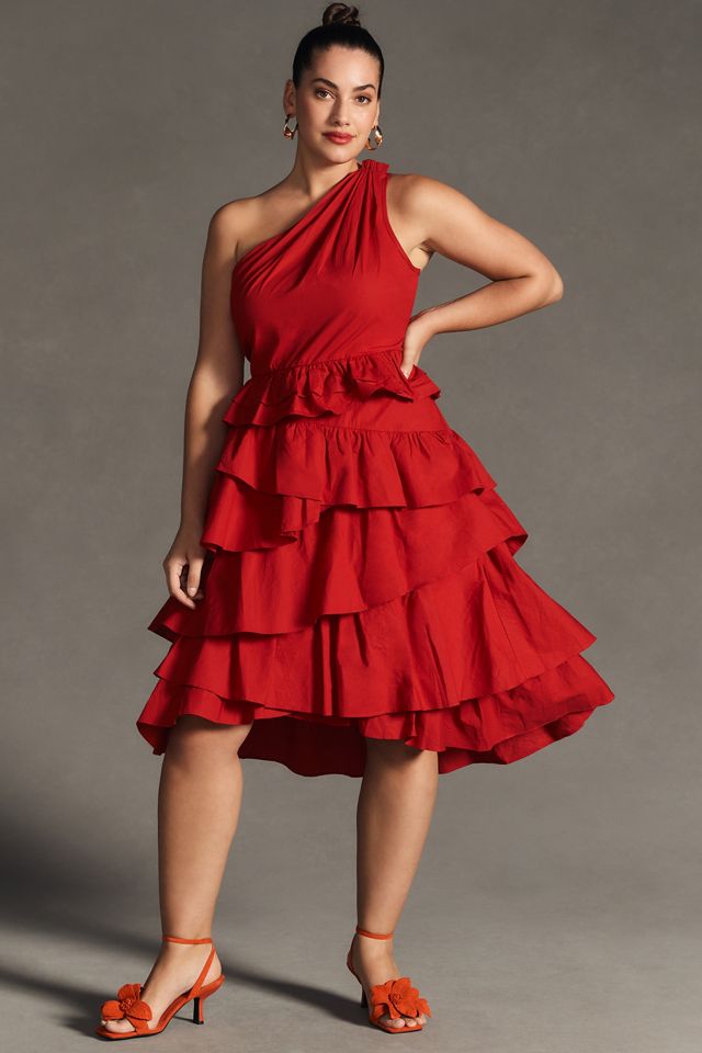 eleanor one shoulder tiered midi dress Francesca's Eleanor One Shoulder Tiered Midi Dress