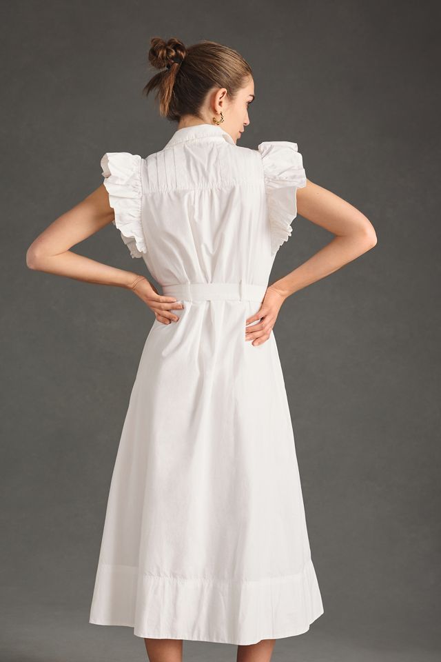 ruffled floral shirt dress anthropologie Floral One-Shoulder Ruffle Dress