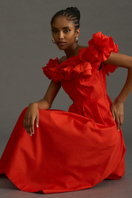 maeve ruffled-neckline pleated dress Maeve + Ruffled-Neckline Pleated Dress