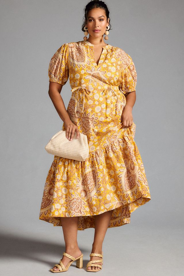 By Anthropologie Printed Puff-Sleeve Dress