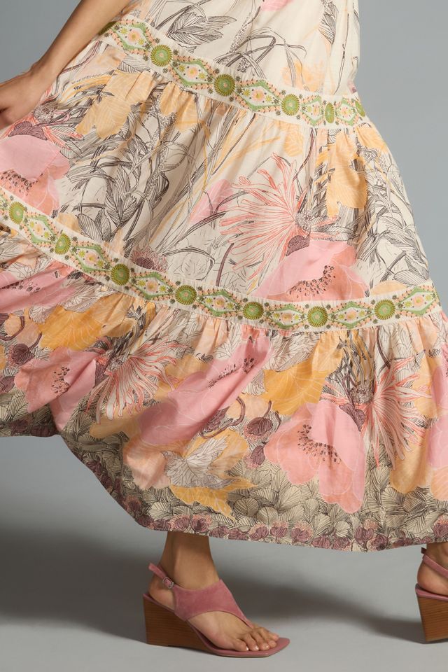 By Anthropologie Square-Neck Floral Maxi Dress