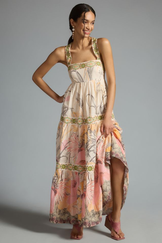 By Anthropologie Square-Neck Floral Maxi Dress