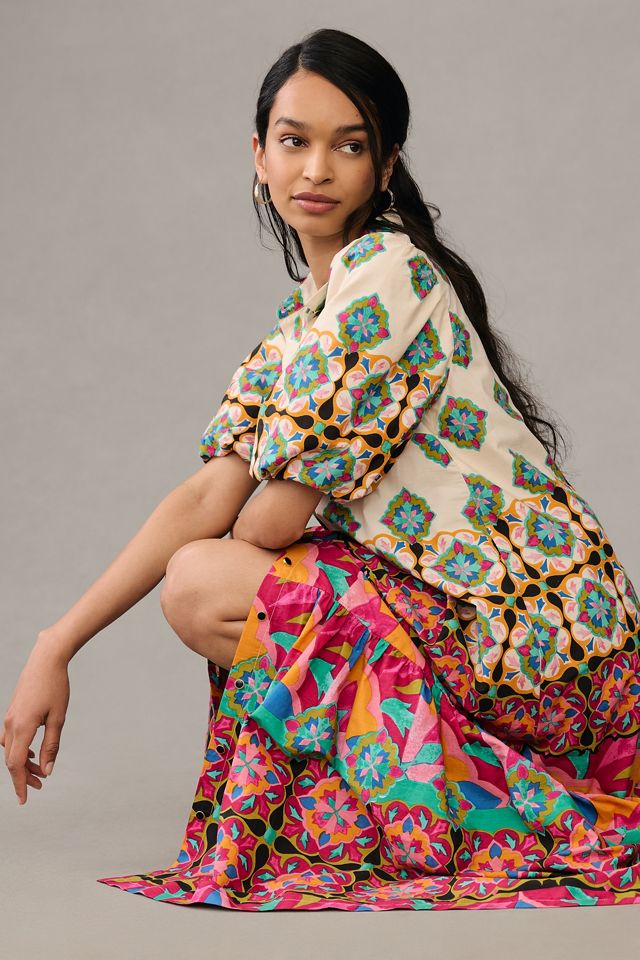 By Anthropologie Mixed Print Buttondown Maxi Dress #1