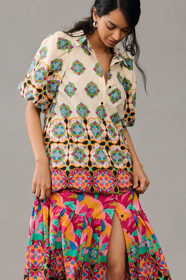 By Anthropologie Mixed Print Buttondown Maxi Dress #3