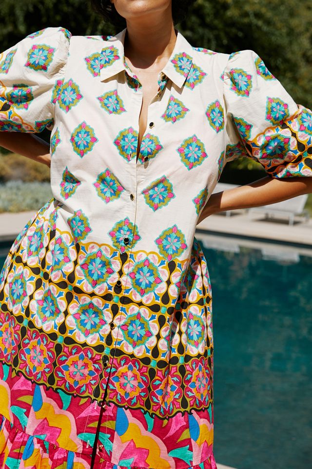 Anthropologie Tiered Mixed Print Beaded Dress Size 6 New