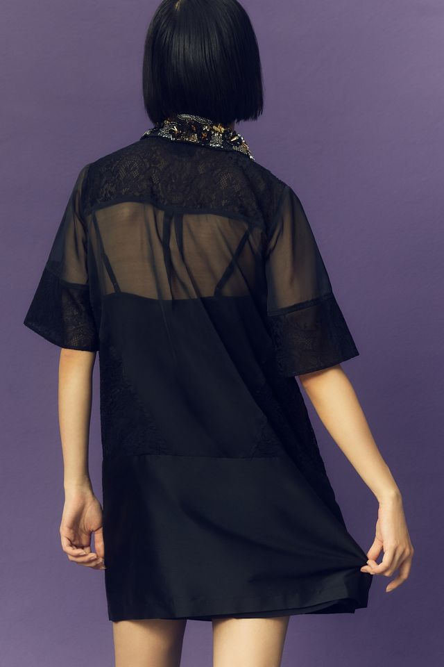 maeve short-sleeve embellished collar shift mini dress Maeve Short-Sleeve Embellished Collar Shift Mini Dress