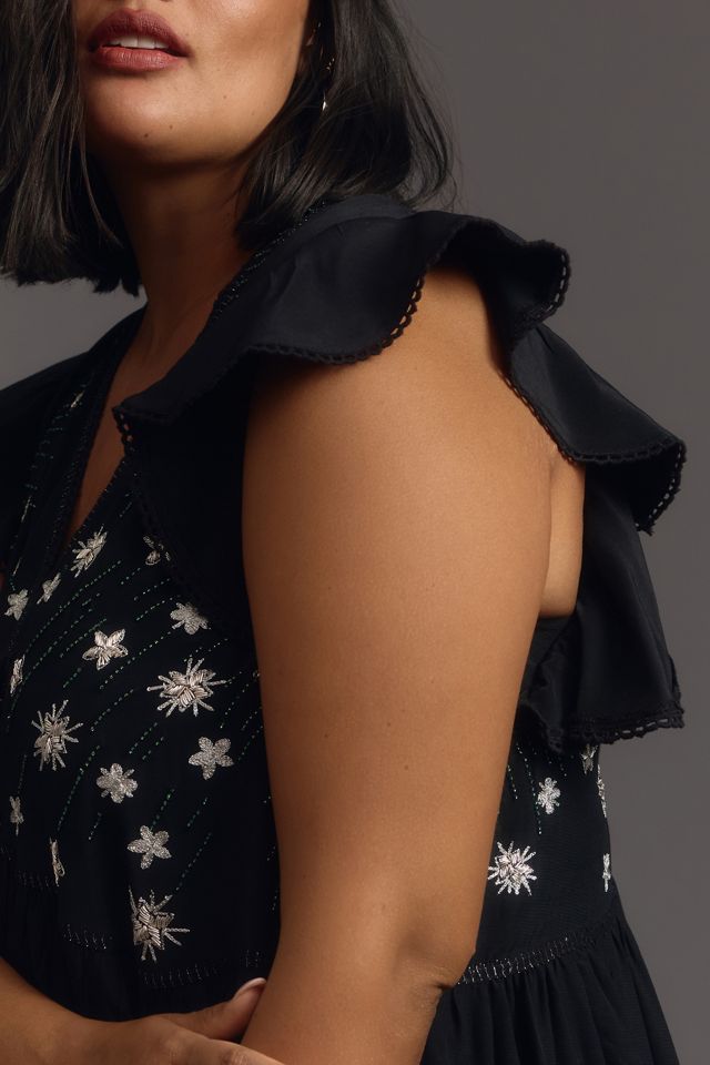 By Anthropologie V-Neck Sequin Deco Swing Dress #6