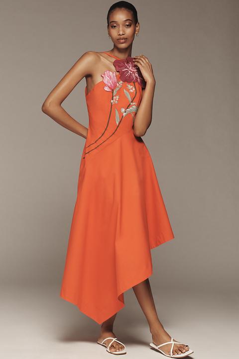 Yukiko Noritake x Anthropologie Asymmetrical Floral Midi Dress