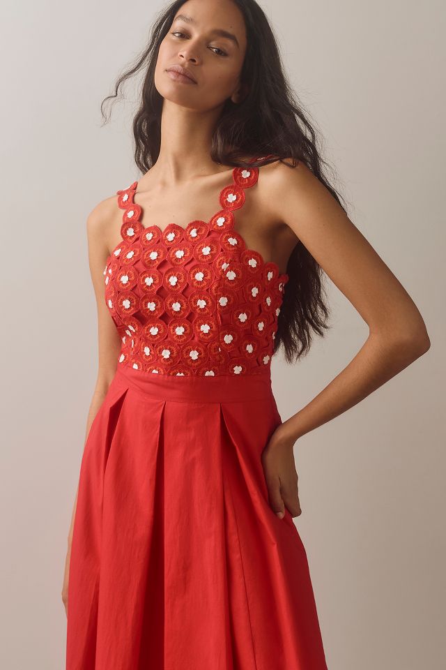 Maeve Crochet Halter Poplin Midi Dress | Anthropologie