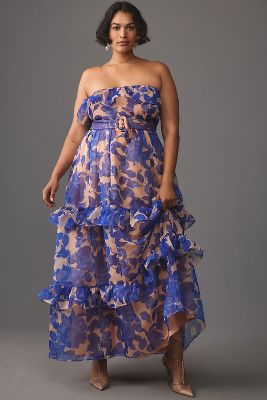 Shop By Anthropologie Strapless Tiered Maxi Dress In Blue