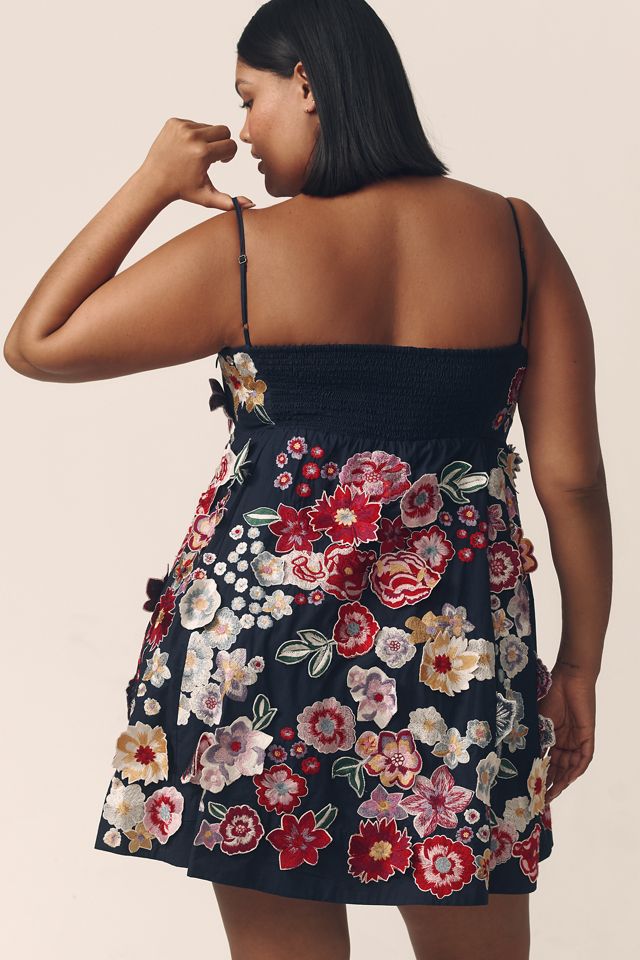 By Anthropologie Sleeveless 3D Floral Babydoll Mini Dress #6