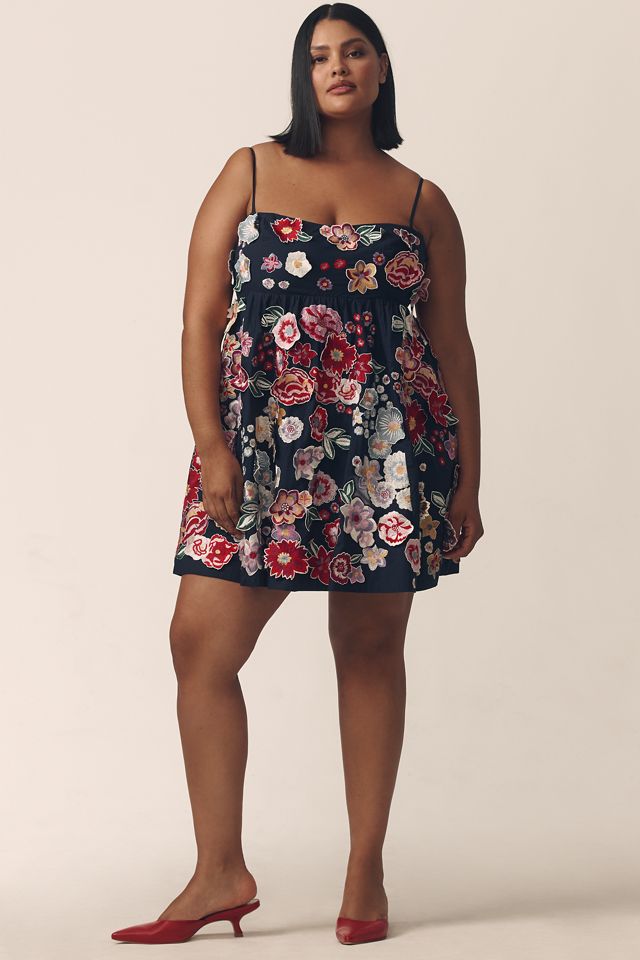 By Anthropologie Sleeveless 3D Floral Babydoll Mini Dress #7