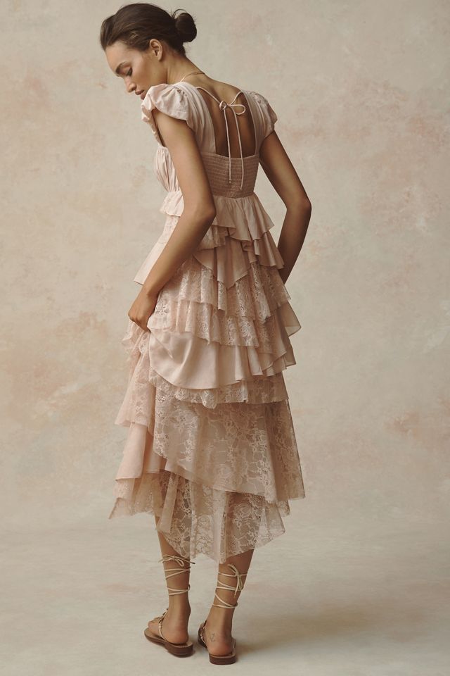 By Anthropologie Square-Neck Ruffle Midi Dress #1