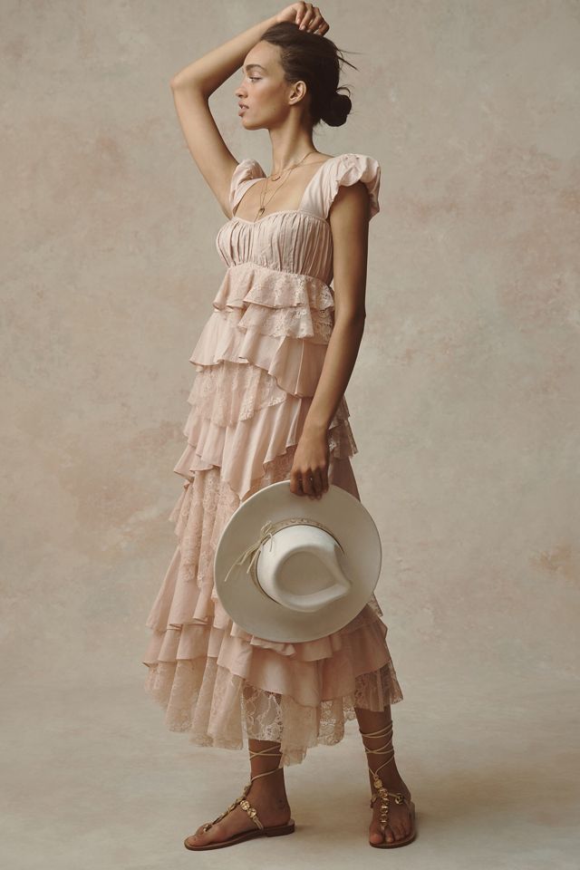 By Anthropologie Square-Neck Ruffle Midi Dress #3