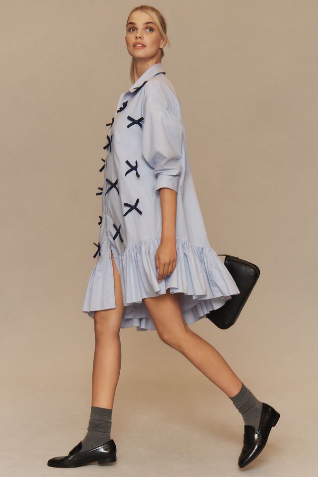 Maeve Long-Sleeve 3D Bows Asymmetrical Mini Dress #3