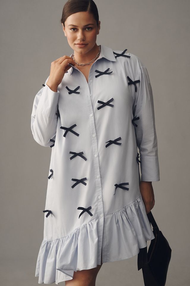 Maeve Long-Sleeve 3D Bows Asymmetrical Mini Dress #7