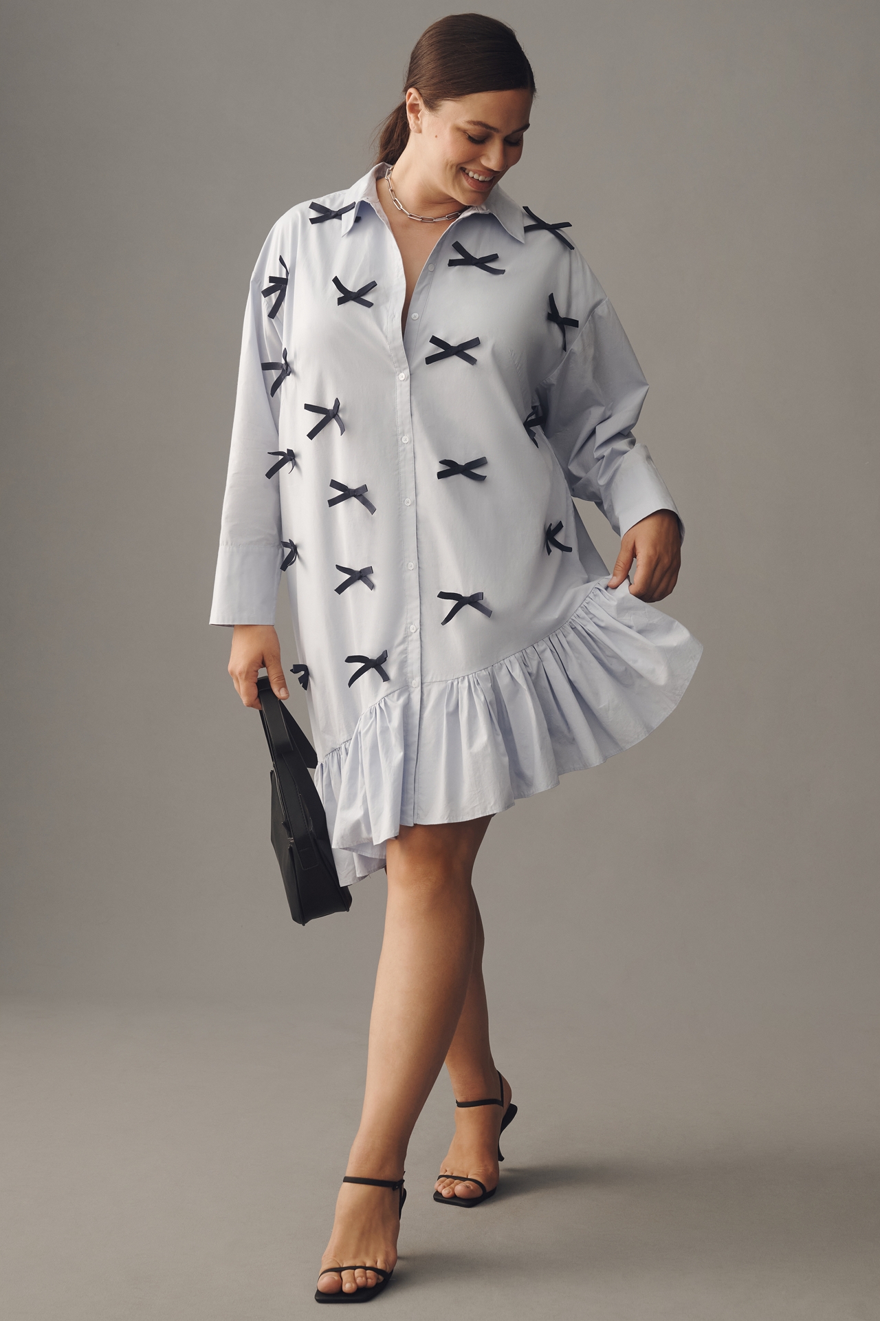 Maeve Long-Sleeve 3D Bows Asymmetrical Mini Dress