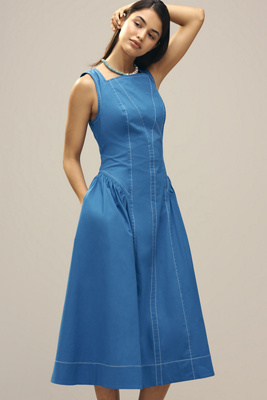 By Anthropologie High-neck Seamed Midi Dress