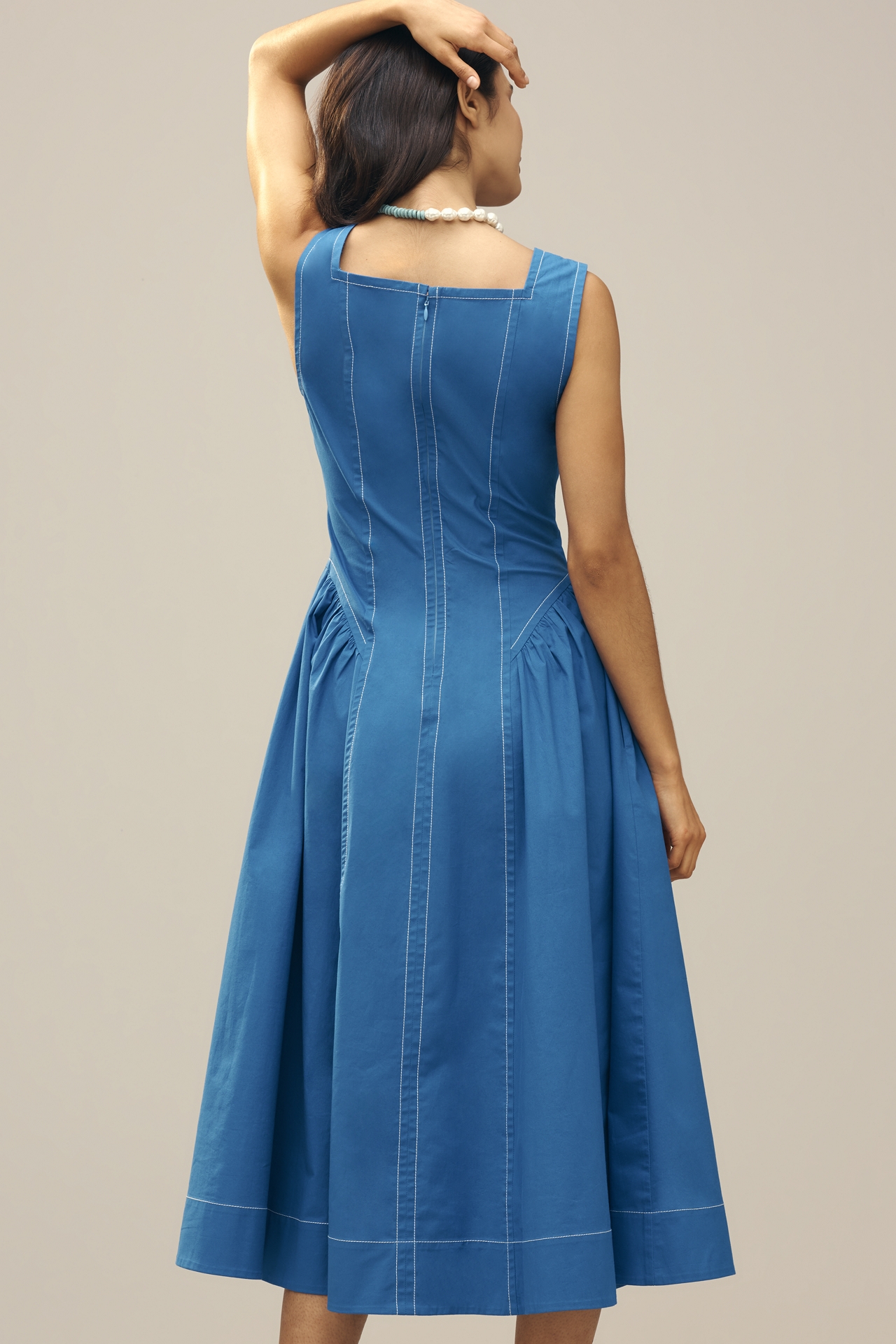 By Anthropologie High-Neck Seamed Midi Dress