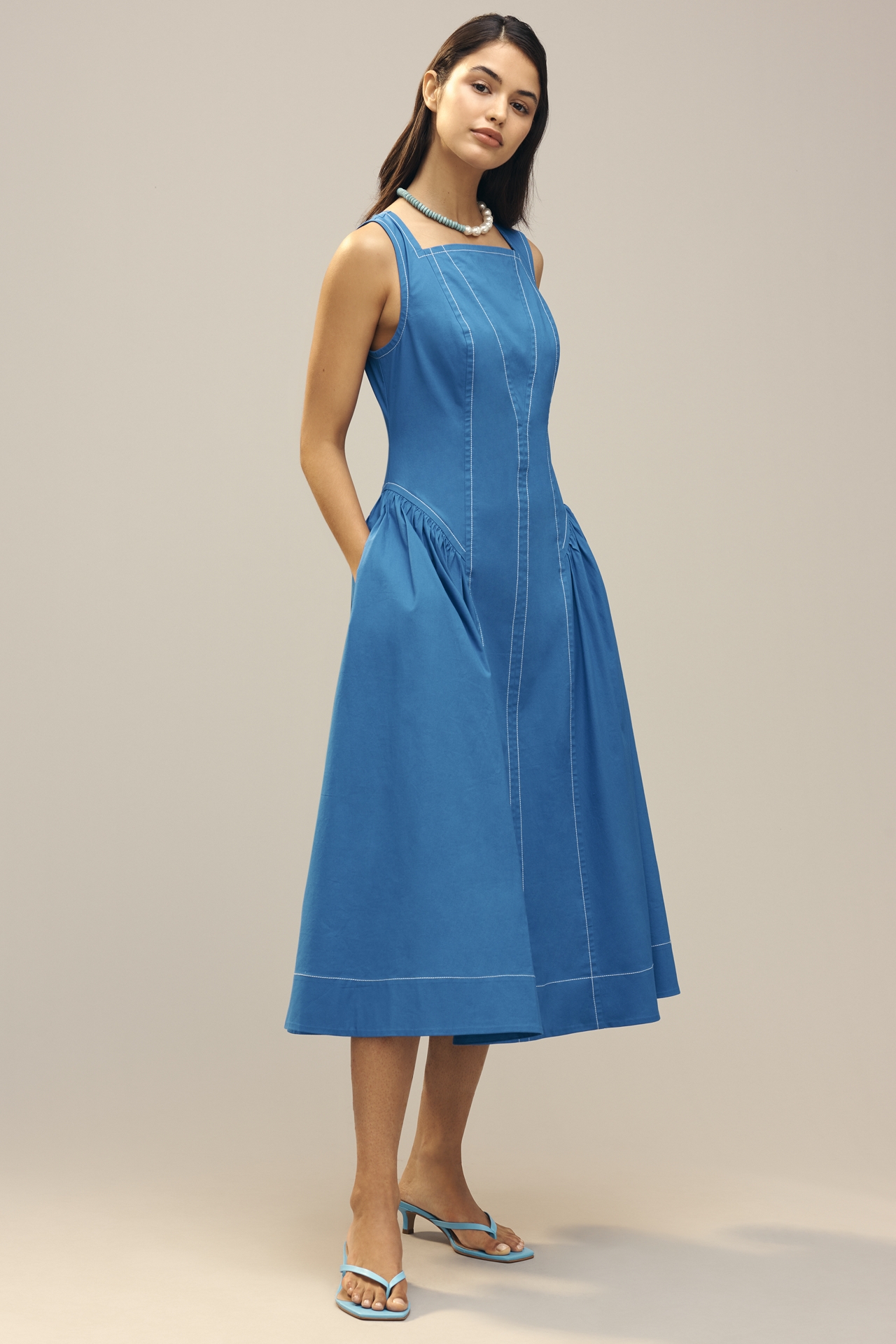 By Anthropologie High-Neck Seamed Midi Dress