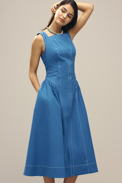 By Anthropologie High-Neck Seamed Midi Dress